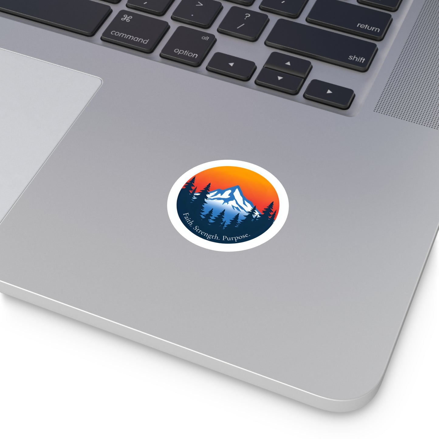 Mountain Sunrise Sticker | Faith • Strength • Purpose | Inspirational Christian Round Sticker