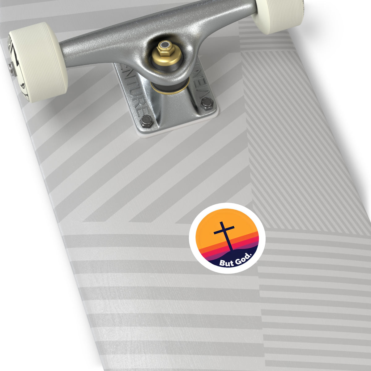 But God. Modern Sunset Cross | Christian Inspirational Round Sticker